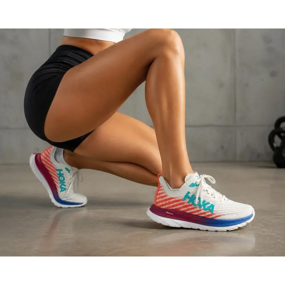 HOKA One One Mach 5 Women’s Size 7.5 White Coral Blue Running Shoes Sneakers